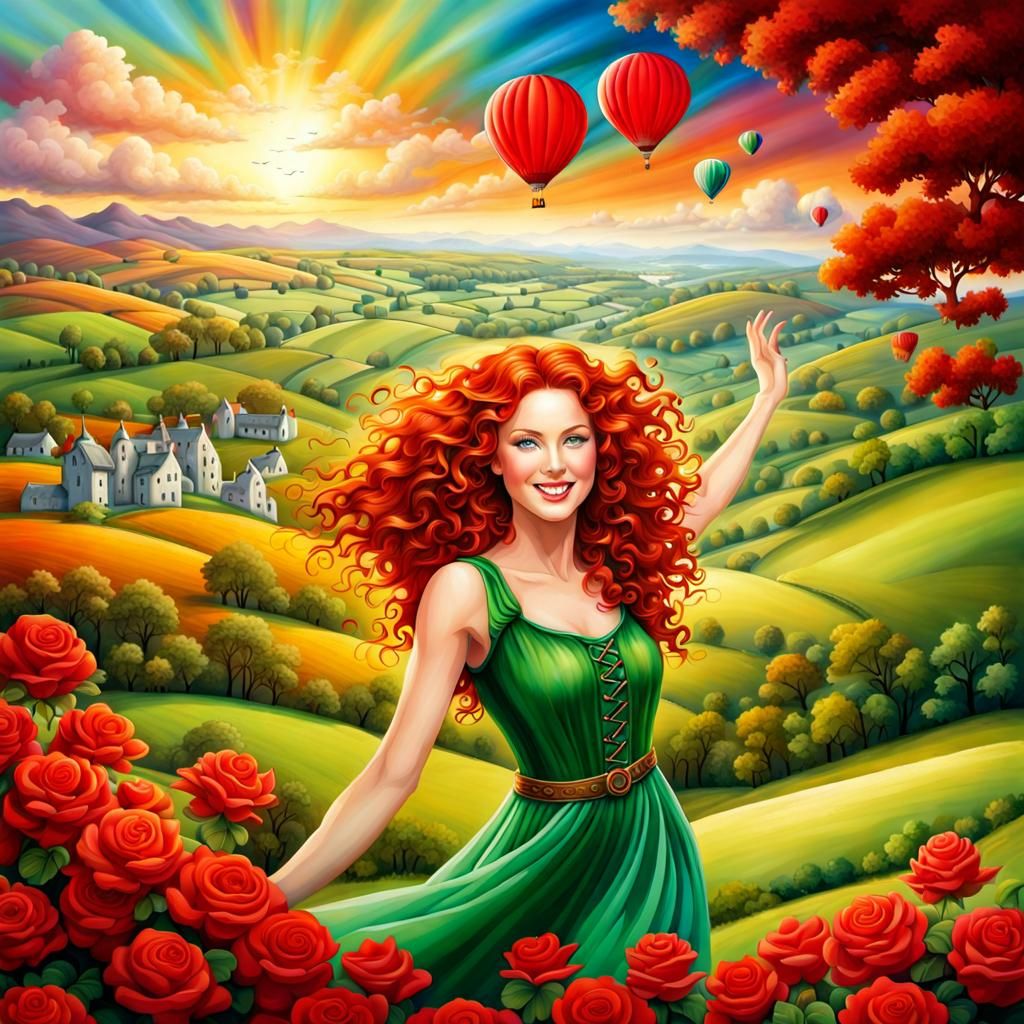 Fantasy Airbrush Art of Irish Woman Floating