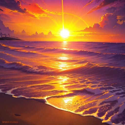 Colorful Beach Sunset in Splash Art Style