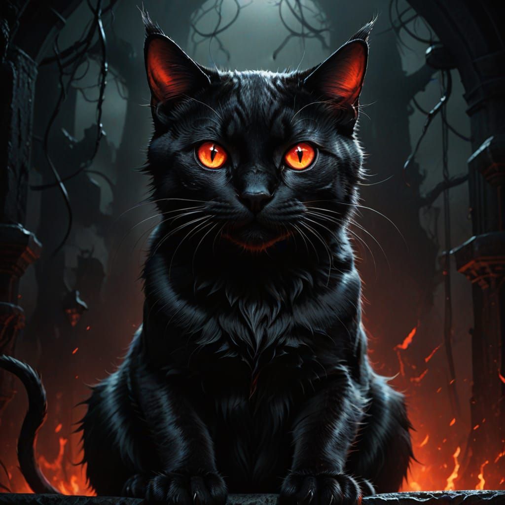 Gothic Feline Masterpiece in Hellish Red