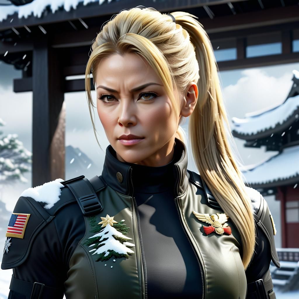 Sonya Blade in Snowy Japan: Detailed Matte Painting