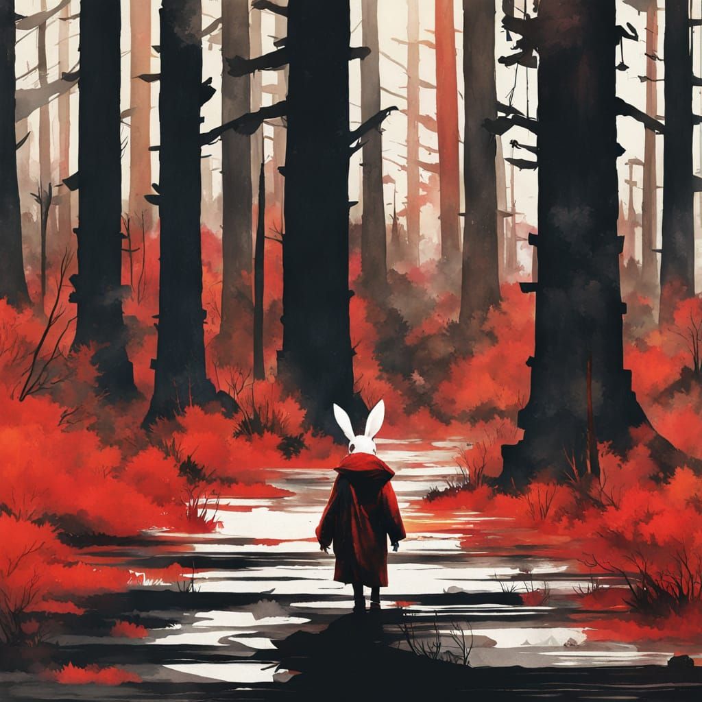 Ethereal Gouache Bunny in Whimsical Enchanted Forest