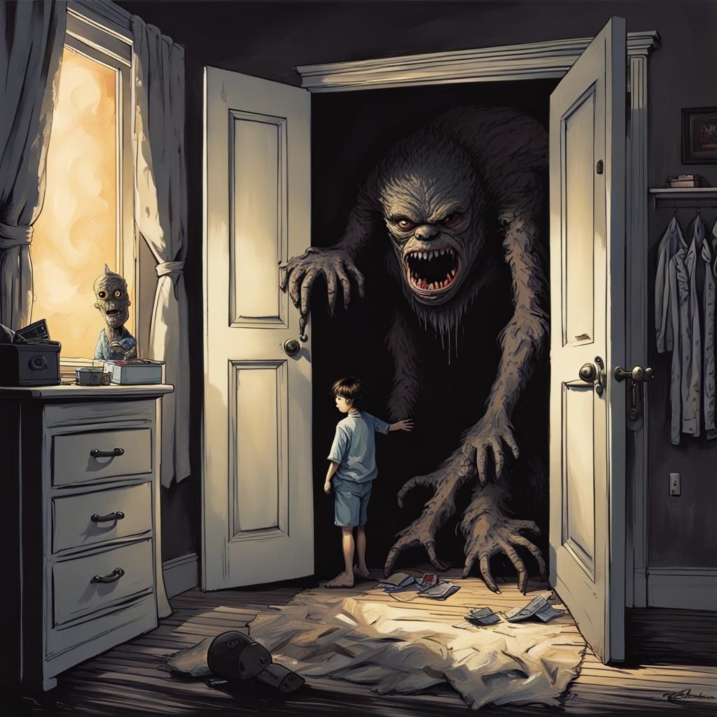 Sinister Closet Monster in Dark Child's Room