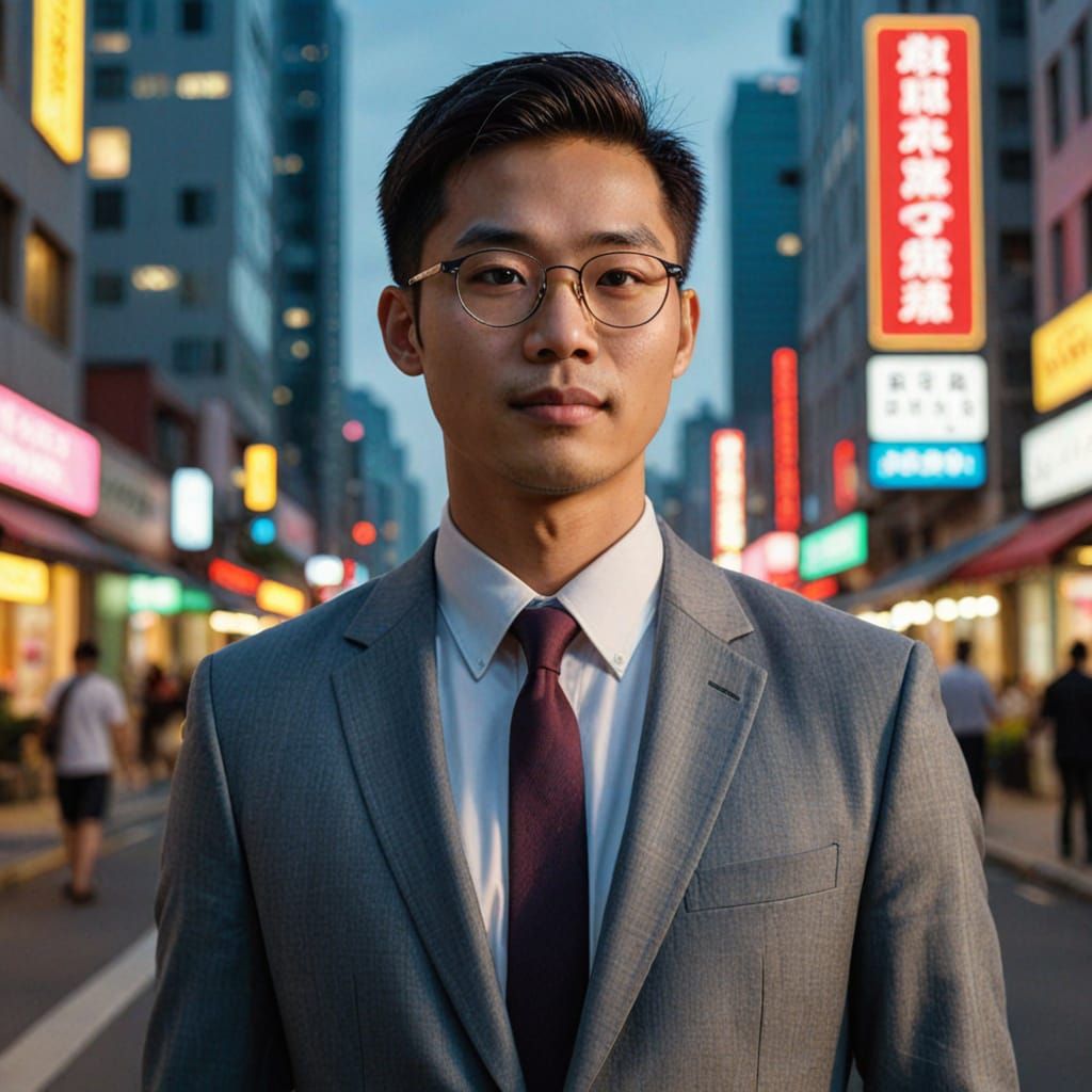 Singaporean Realtor in Vibrant Urban Landscape