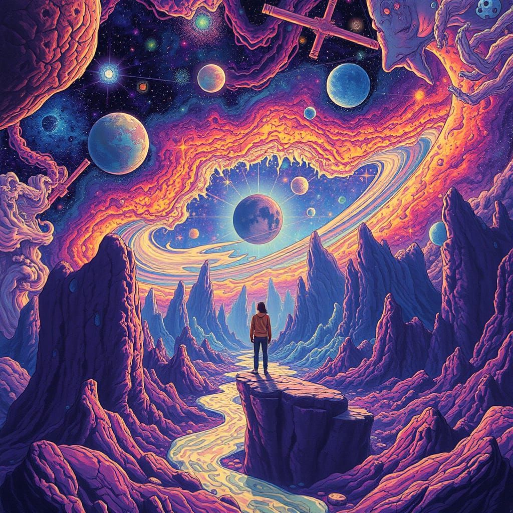 Holographic Astral Cosmic Illustration in Mixed Media