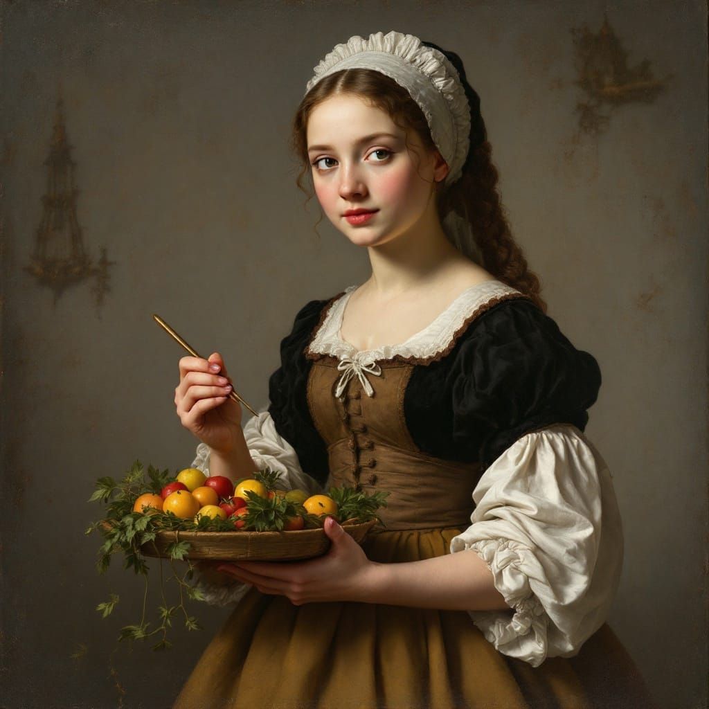 Vermeer-Inspired Dutch Servant Maid in Elegant Repose