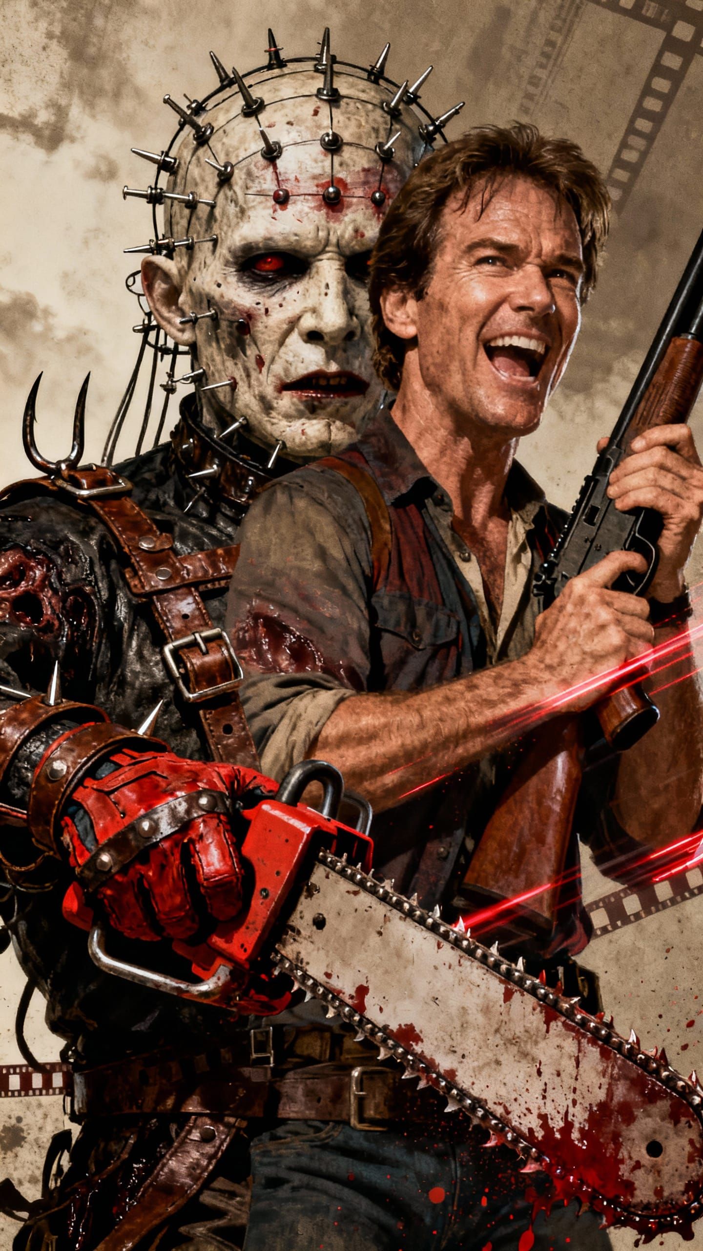 Hellraiser vs Evil Dead Crossover Art, Hyper-Realistic Style