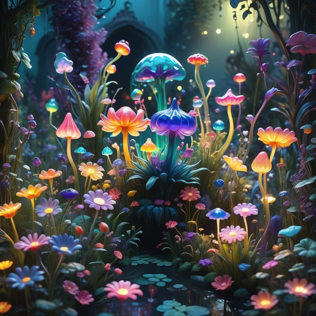 Enchanted Twilight Garden: Jelly Sculpture Fantasy Art