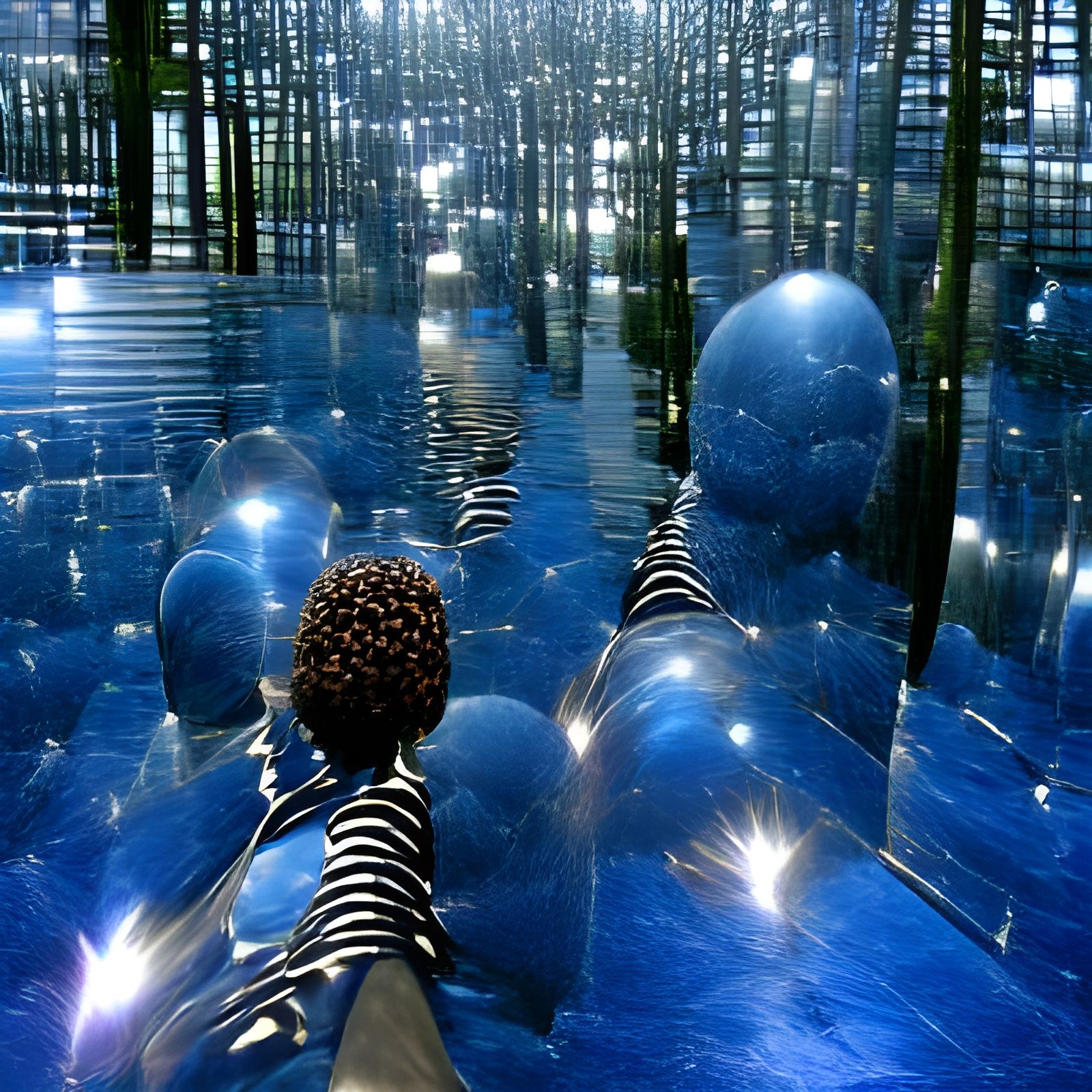 Blue Glass Spheres in Infinity Room
