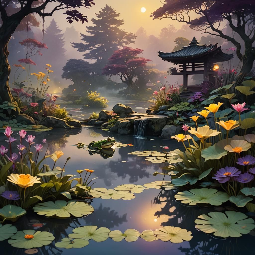 Frog Leaping into Pond: Dark Fantasy Concept Art