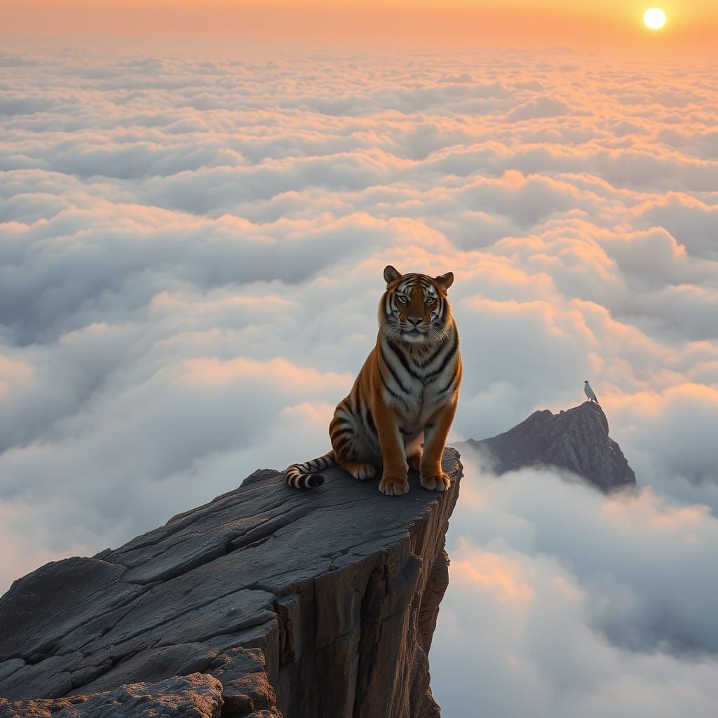 Majestic Tiger Contemplates Cloudy Landscape