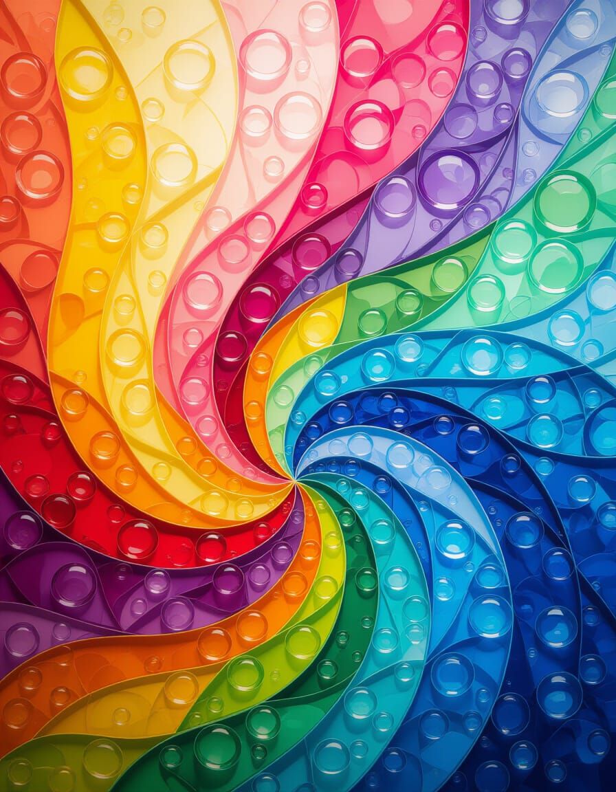 Abstract Rainbow Bubbles and Raindrops in Monore Glass Style