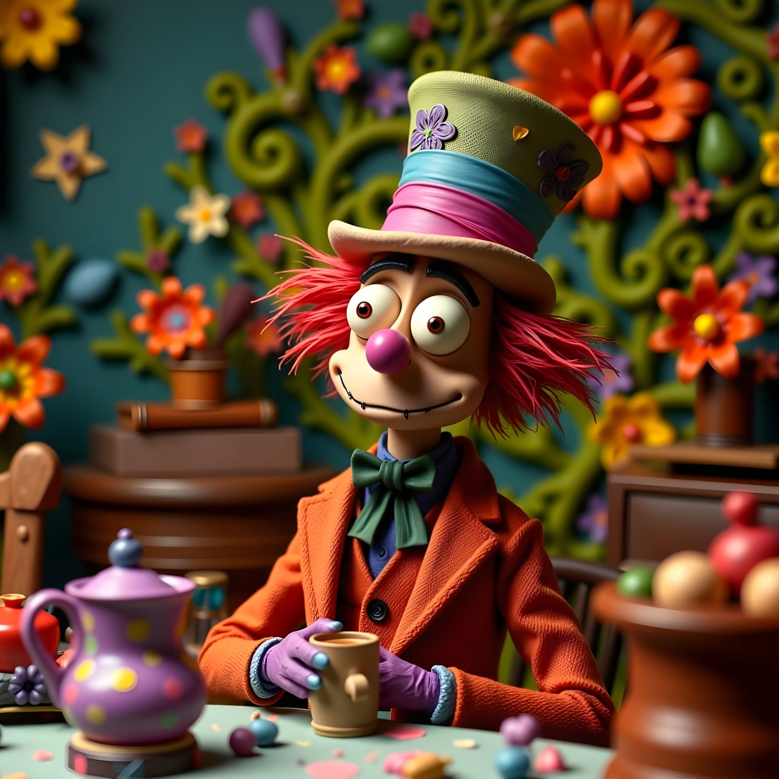 Mad Hatter in Whimsical Claymation World