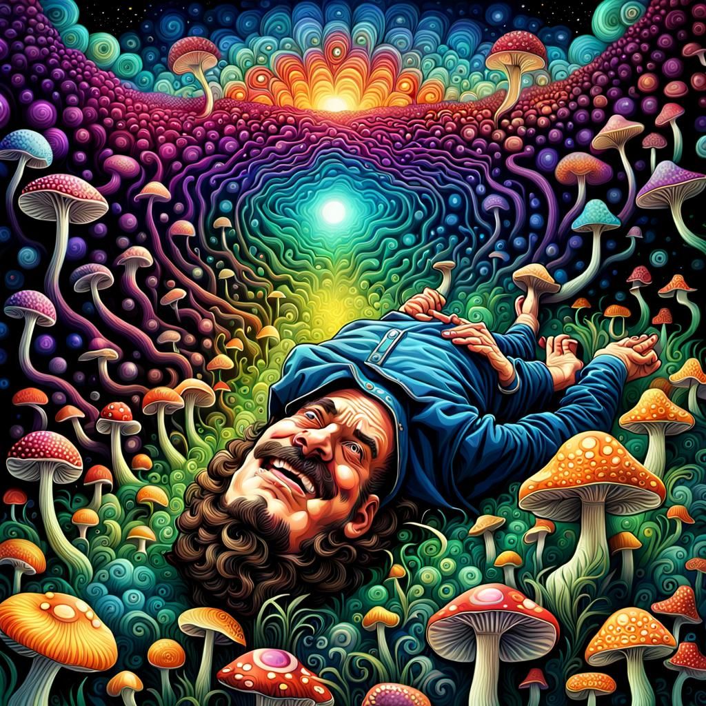 Psychedelic Mushroom Field: A Dreamlike Digital Painting