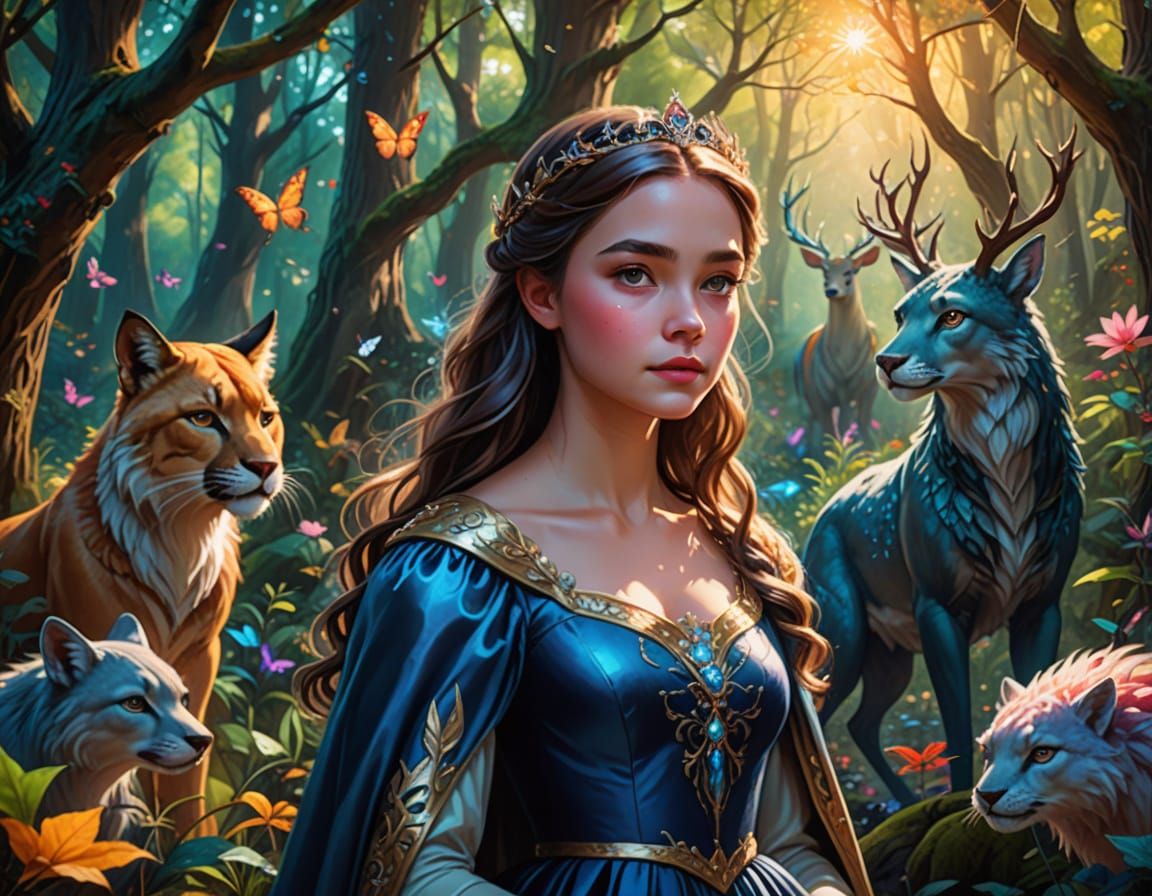 Enchanted Princess in Whimsical Fantasy Realm