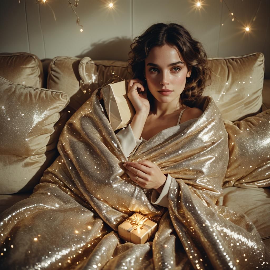 Woman with Gift in Golden Light