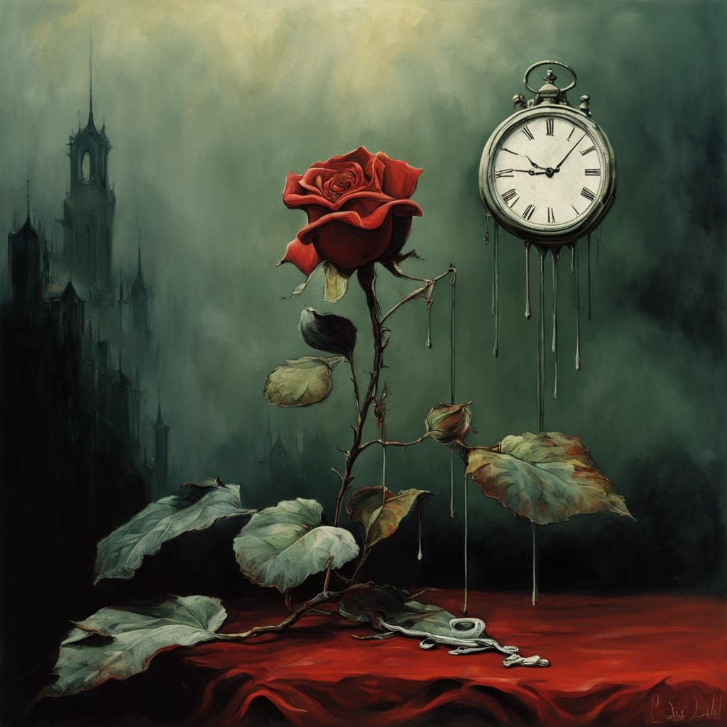 Wilting Rose with Dripping Petals in Surreal Style