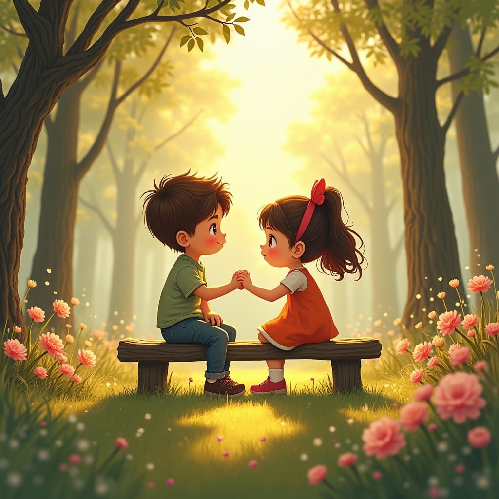 Children's Friendship in a Lush Park Setting