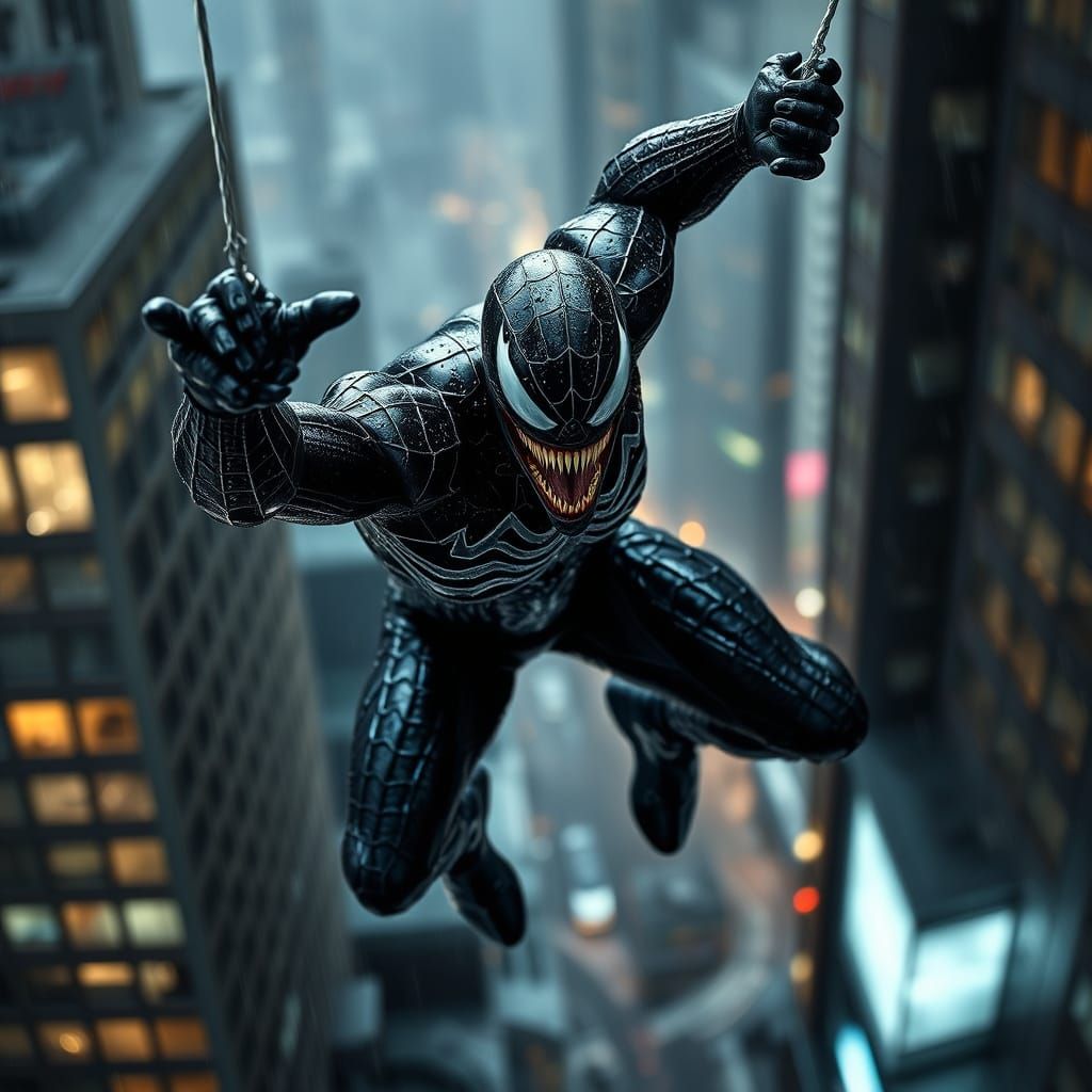Hyperrealistic Venom in Gritty Cityscape