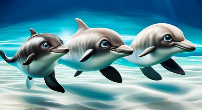 Adorable Dolphin Kittens in Hyperrealistic Ocean