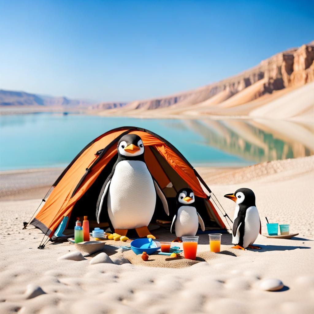 A PENGUIN FAMILY CAMPING: BACKGROUND: DEAD SEA BEACH