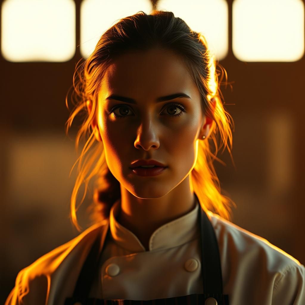 Cinematic Portrait of Chef Emma in Golden Hour Lighting