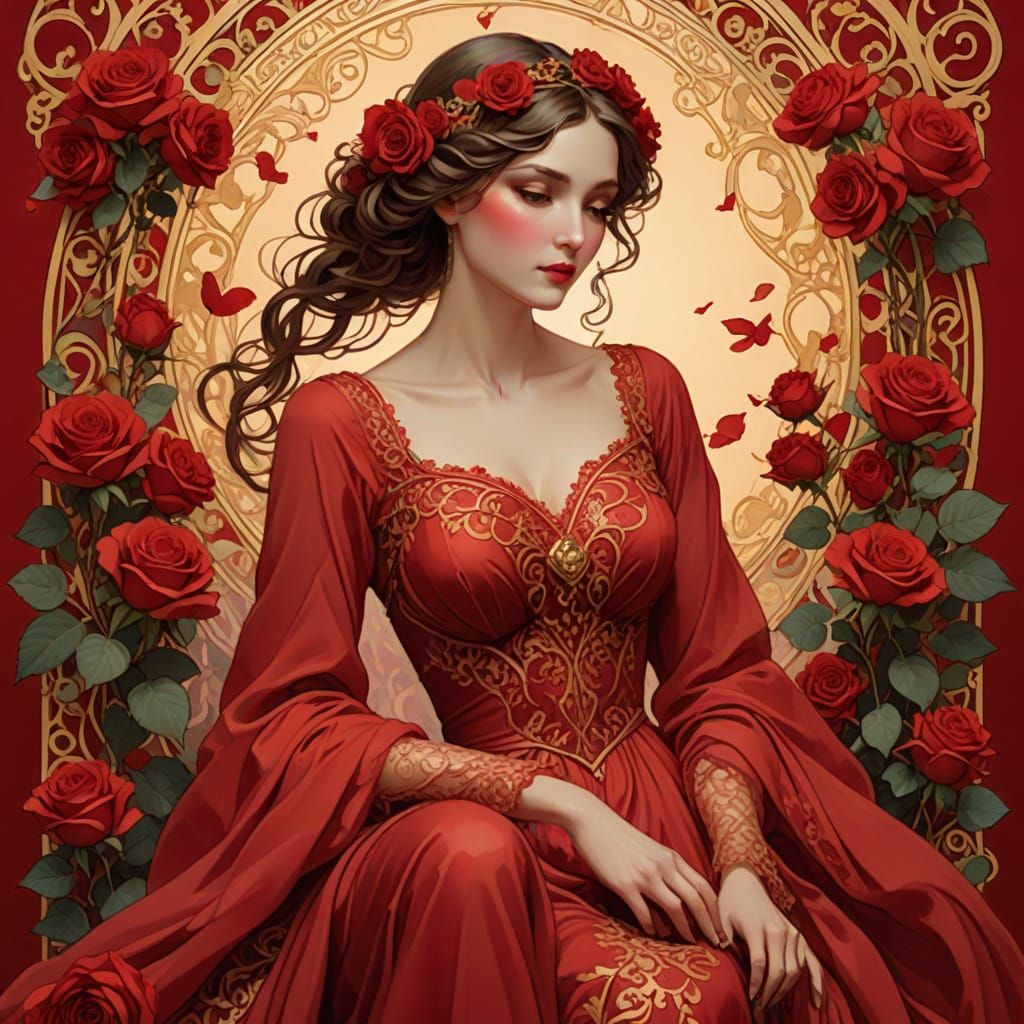 Red Valentine in Art Nouveau Style
