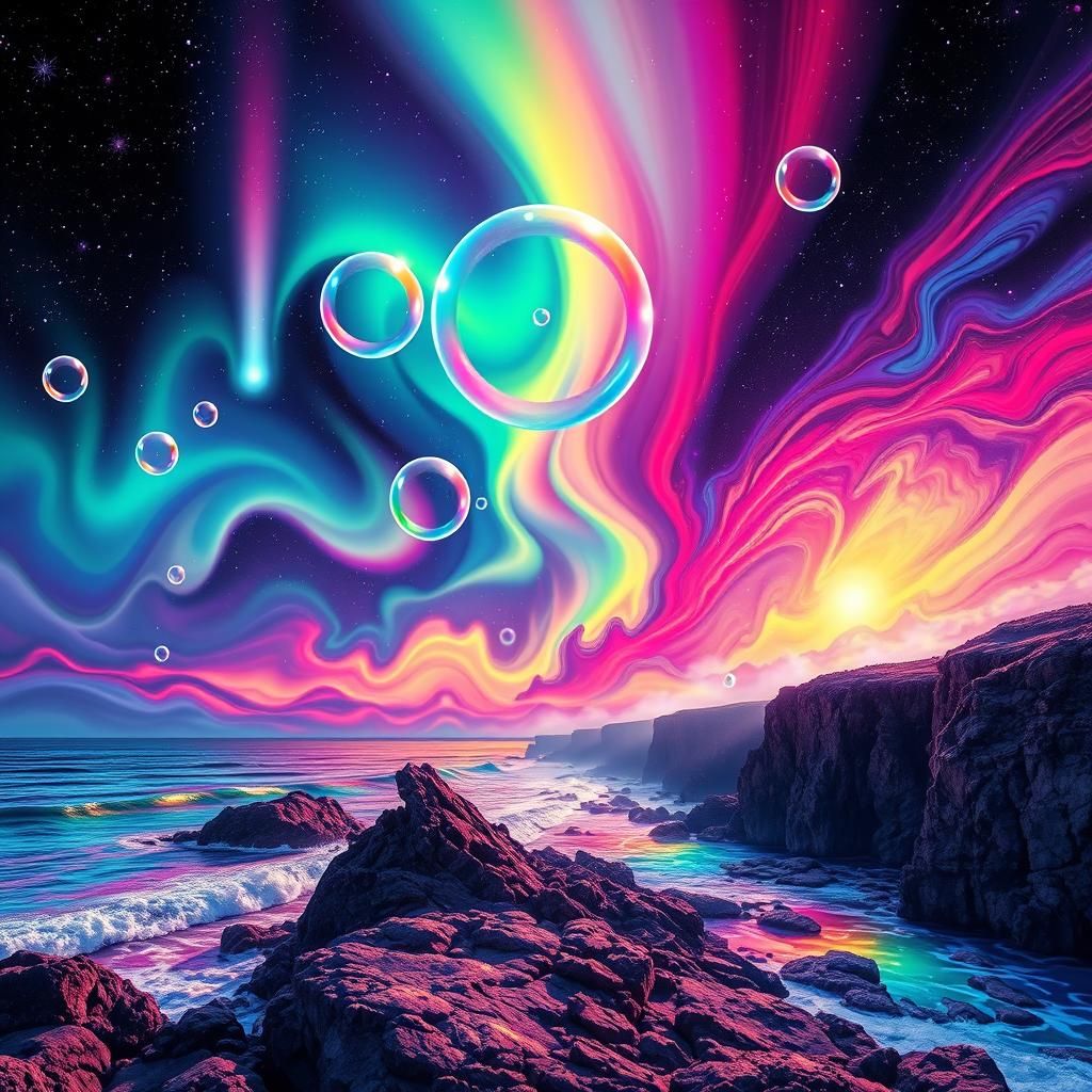 Neon Aurora Sky with Psychedelic Swirls