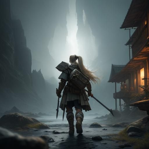 Dwarf Warrior in Mountain Hall: Sci-Fi Rendering