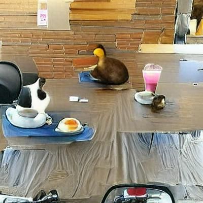 Duck and Cat Breakfast: A Whimsical Scene
