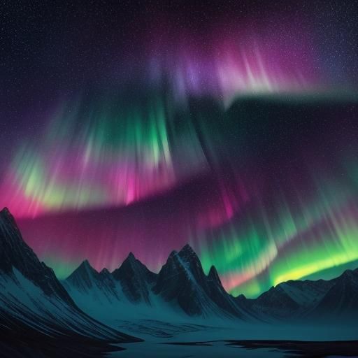 Astral Mountain Peaks Under Northern Lights