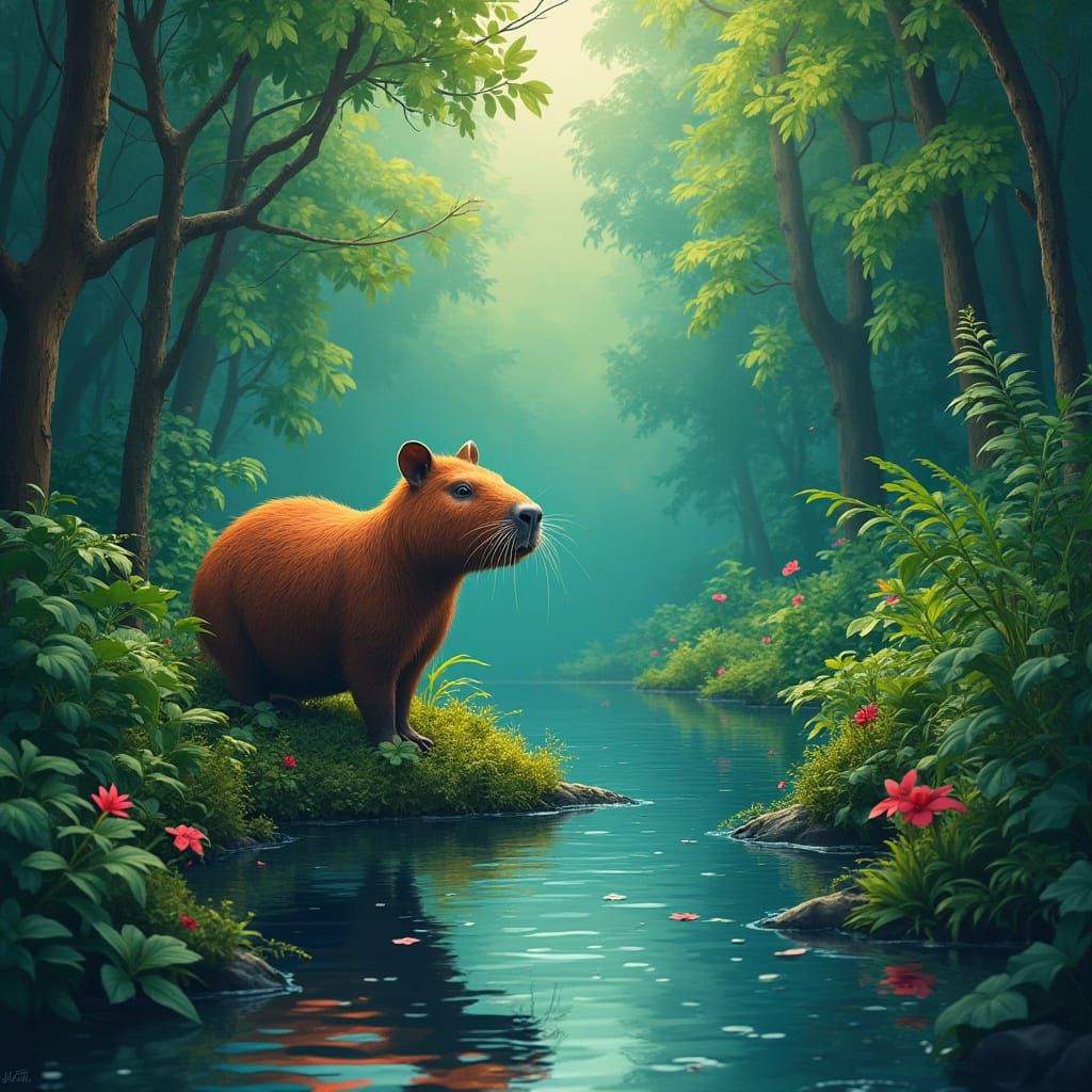 Ethereal Capybara Silhouette Amidst Colombian Jungle
