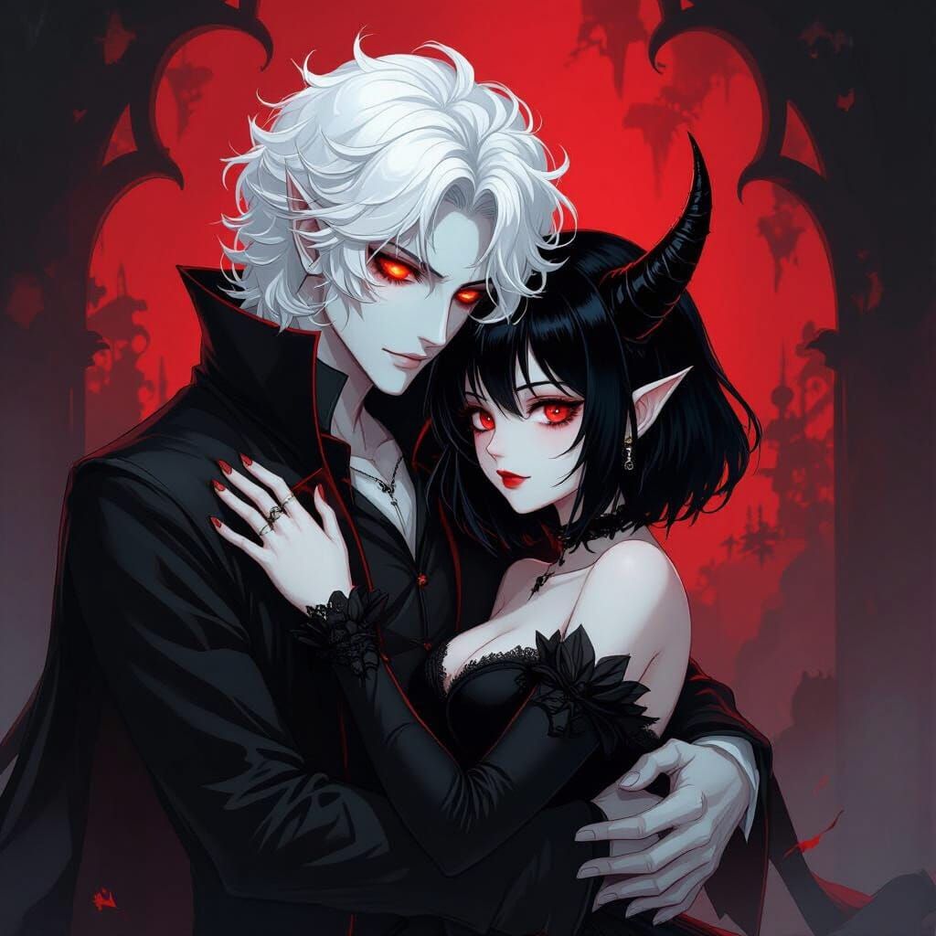 Passionate Anime Embrace: Vampire and Horned Girl in Gothic ...