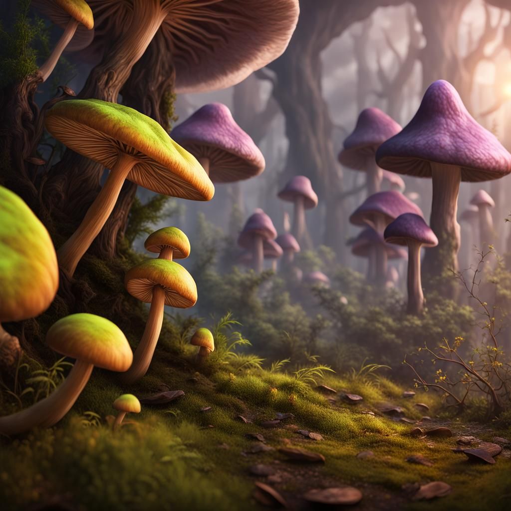 Fantastical Mushroom Forest: Detailed Matte Painting