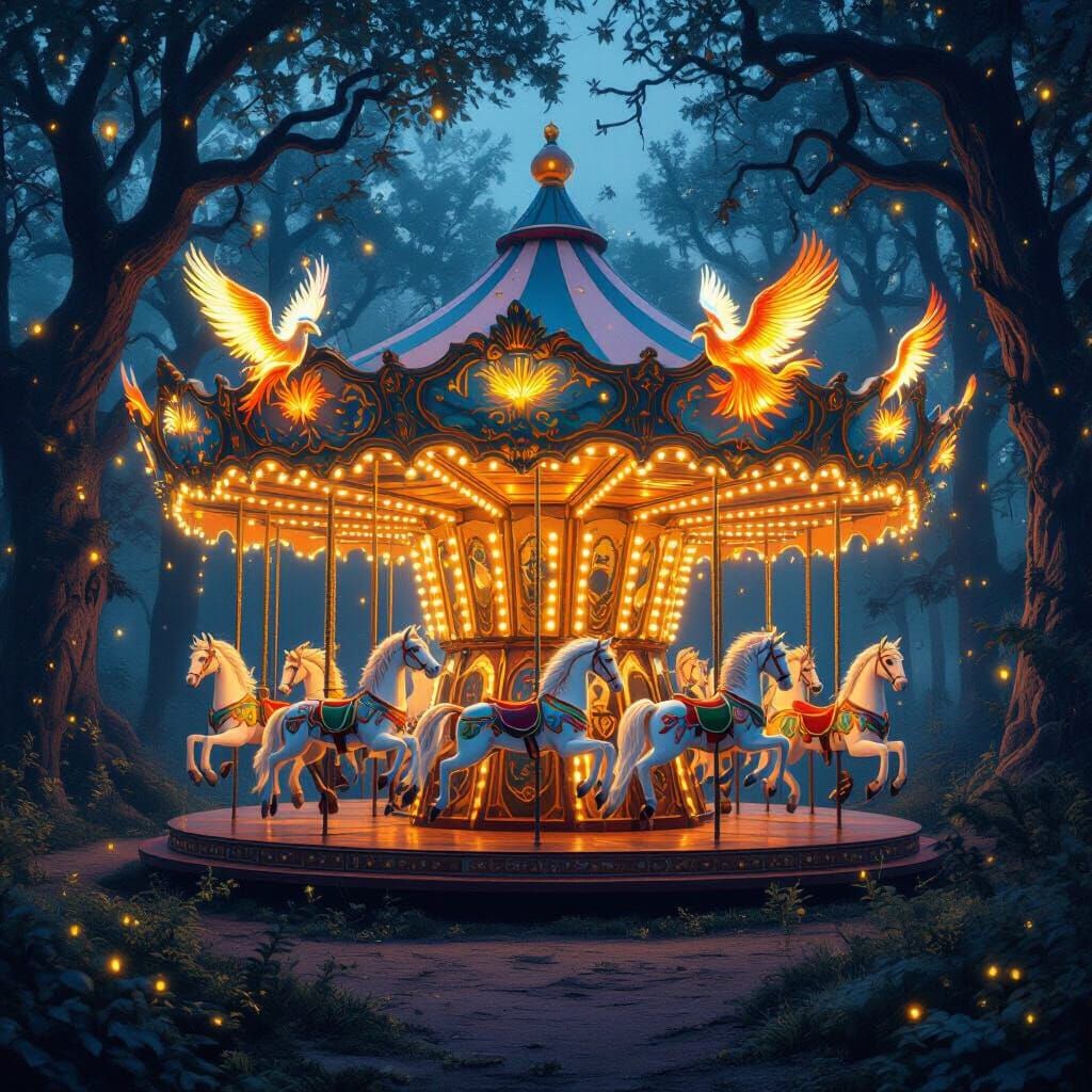 Enchanted Midnight Carousel with Mythical Creatures