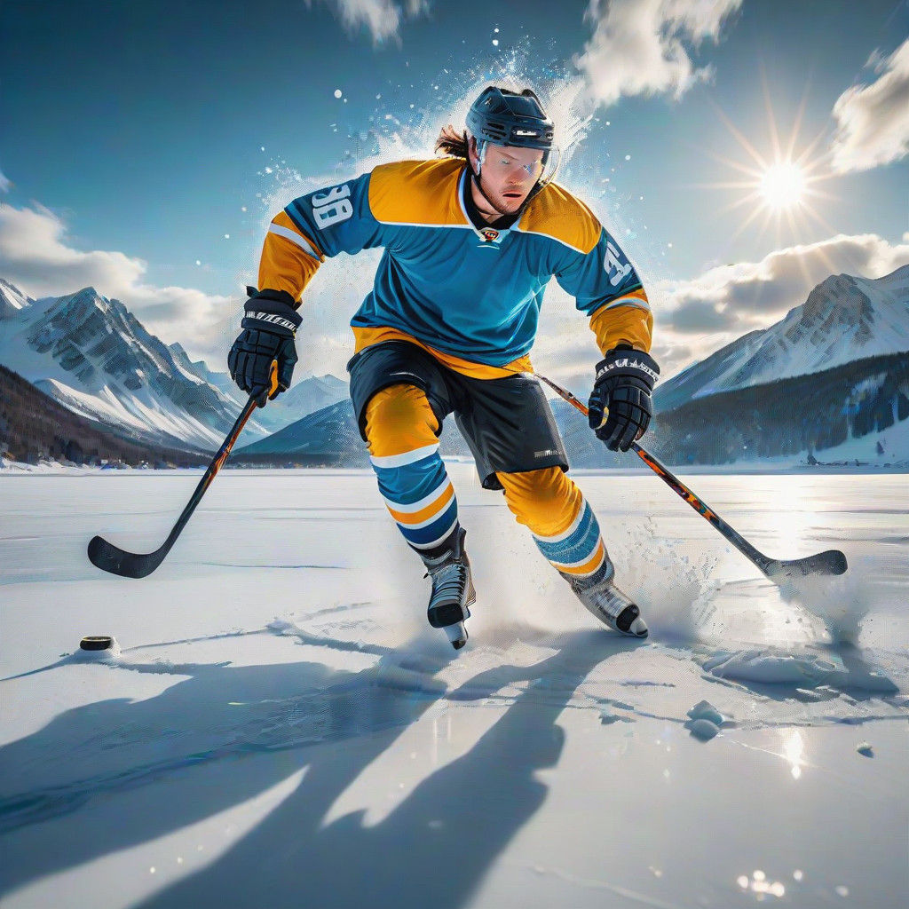 Dramatic Ice Hockey Action in Bold, Expressionist Style