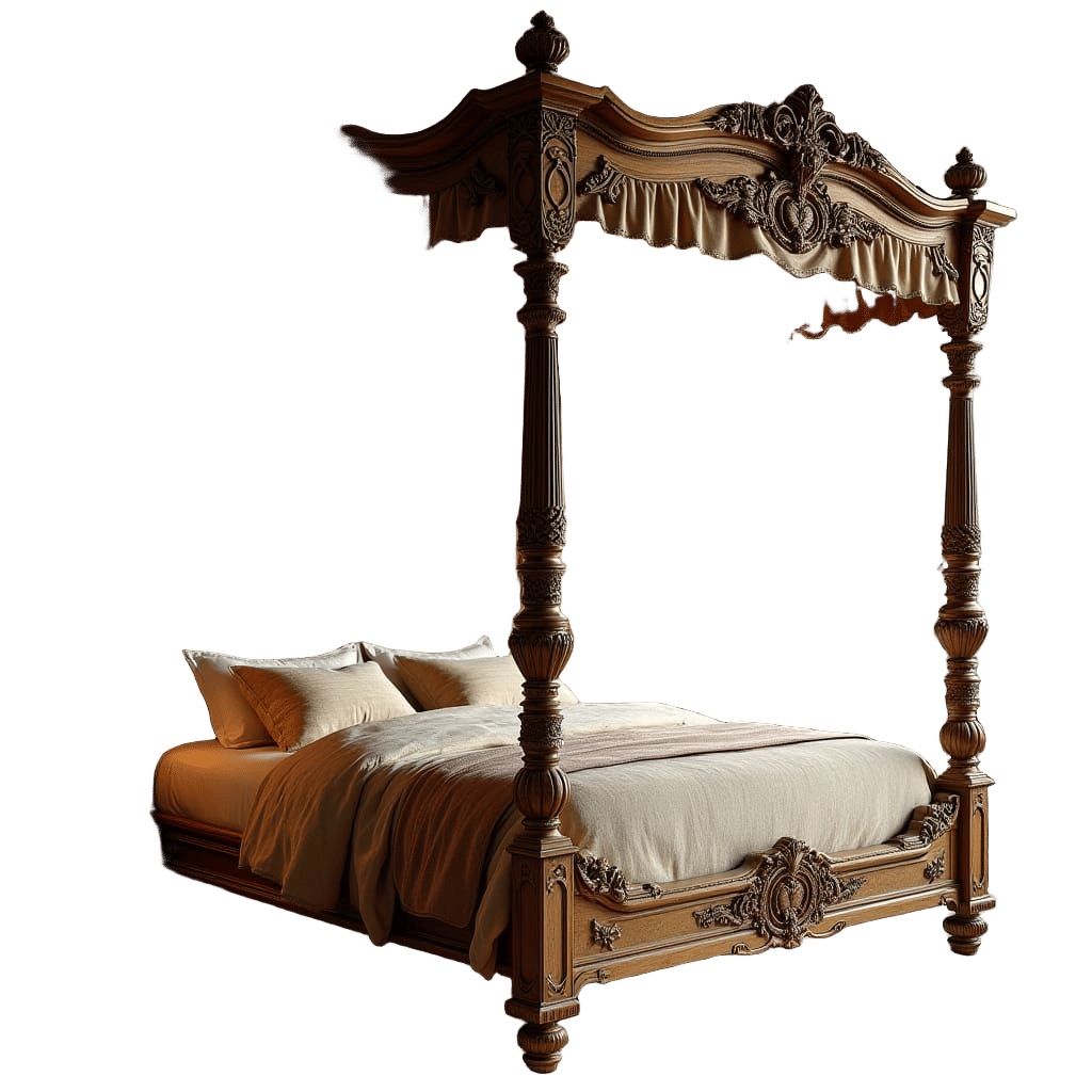 Antique Bed with Plush Bedding Focus