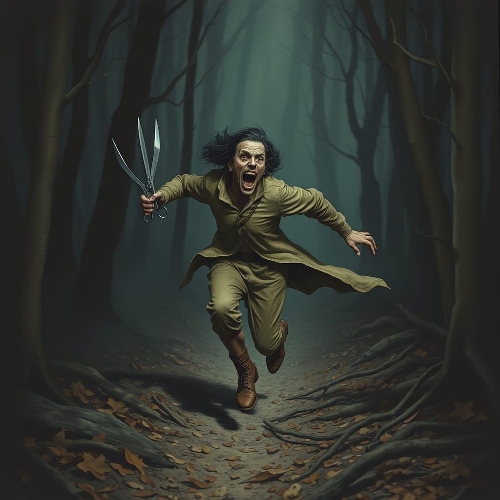 Frantic Figure Flees Through Haunted Forest