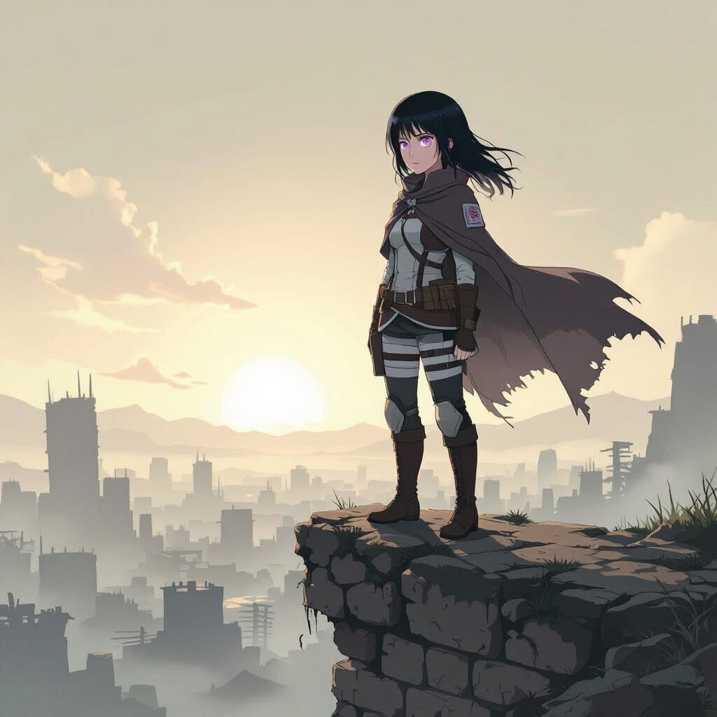 Hinata Hyuga in Survey Corps Uniform Overlooking Titan City
