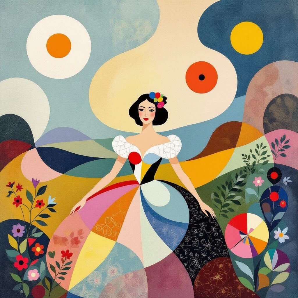 Dreamlike Woman in Surreal Biomorphic Landscape