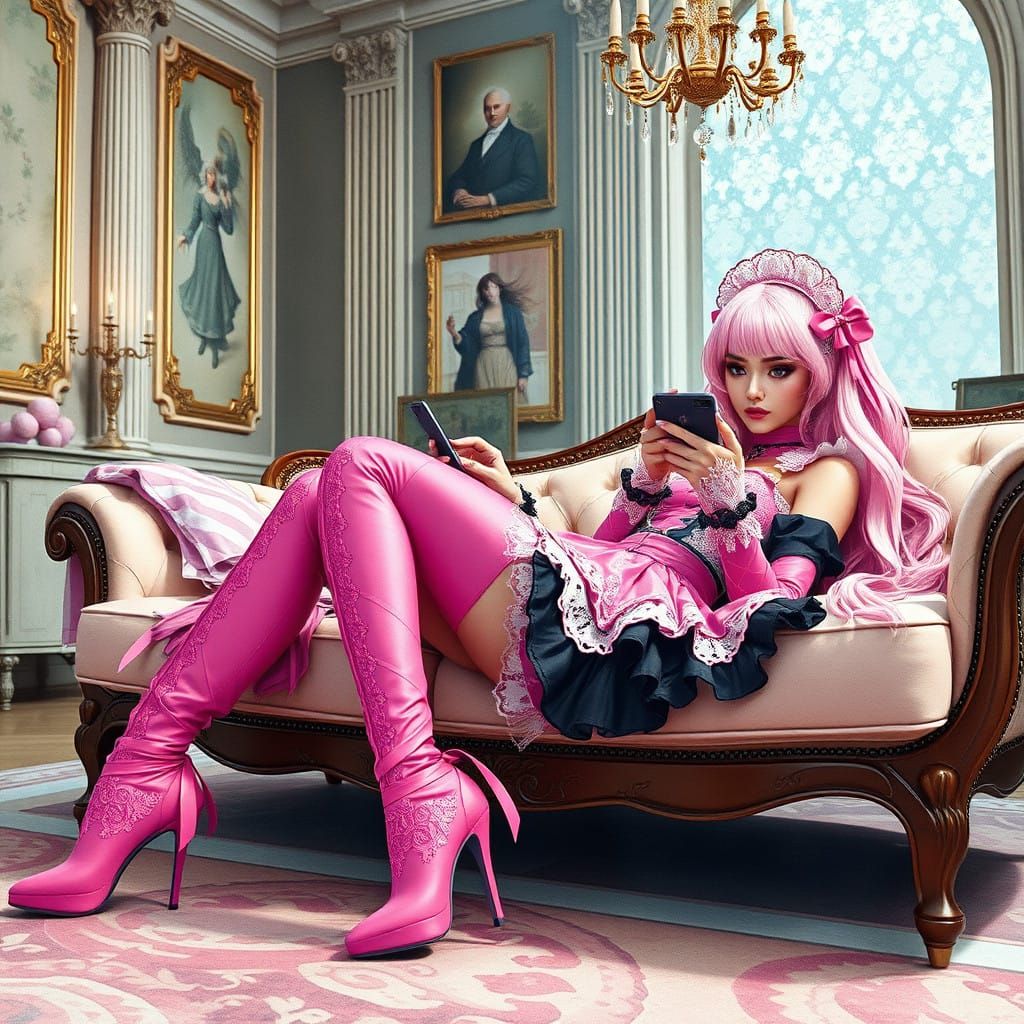 Futuristic Maid in Lavish Lace and Fantasy Colors