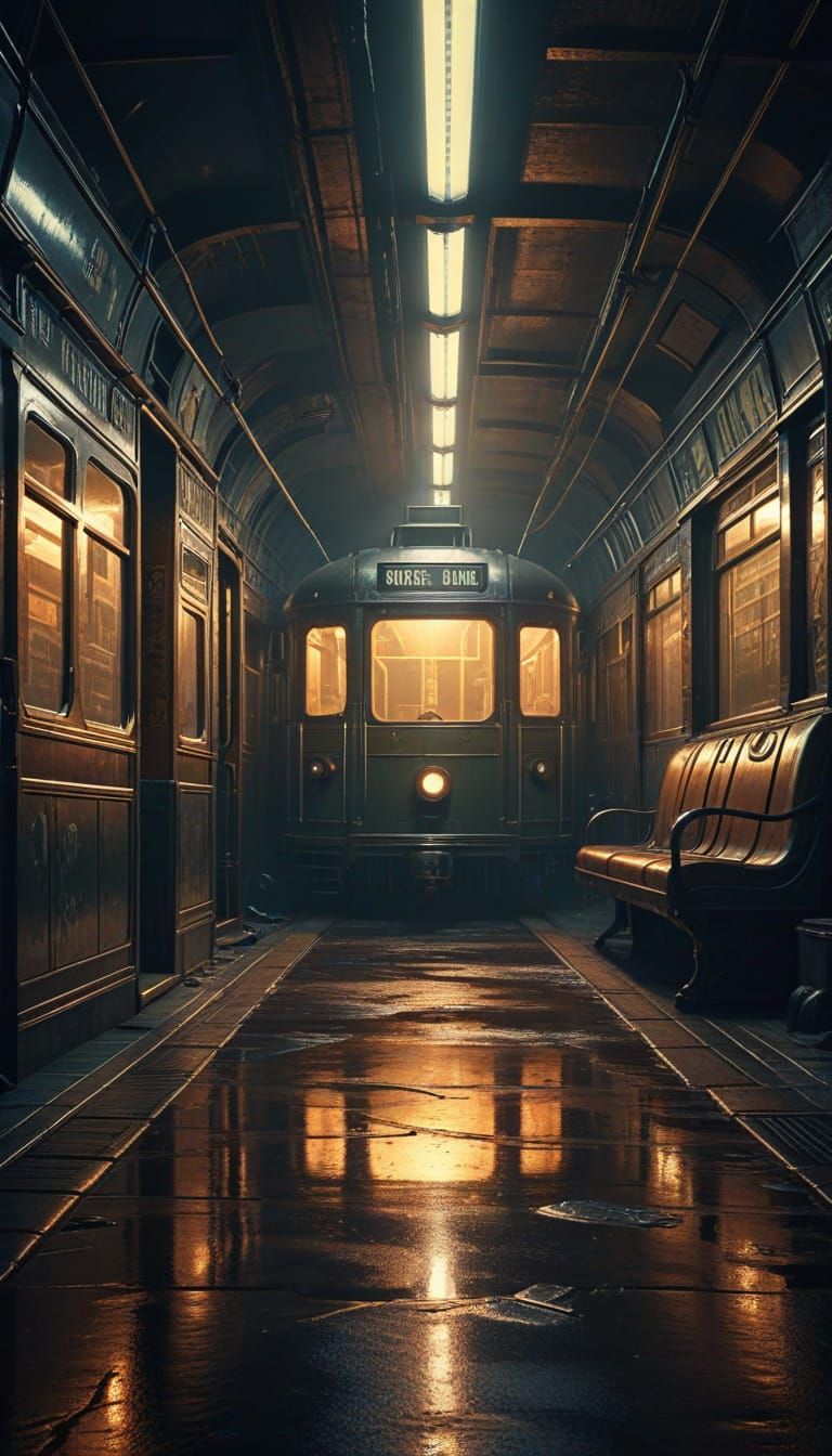 Forgotten 1930s Subway Train in Vintage Pulp Comic Style