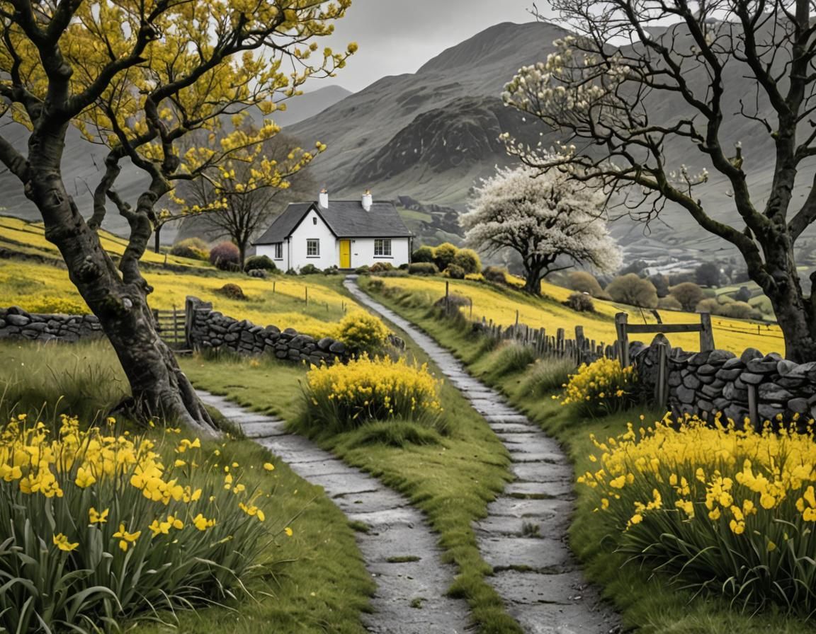 Monochrome Cottage with Yellow Accents