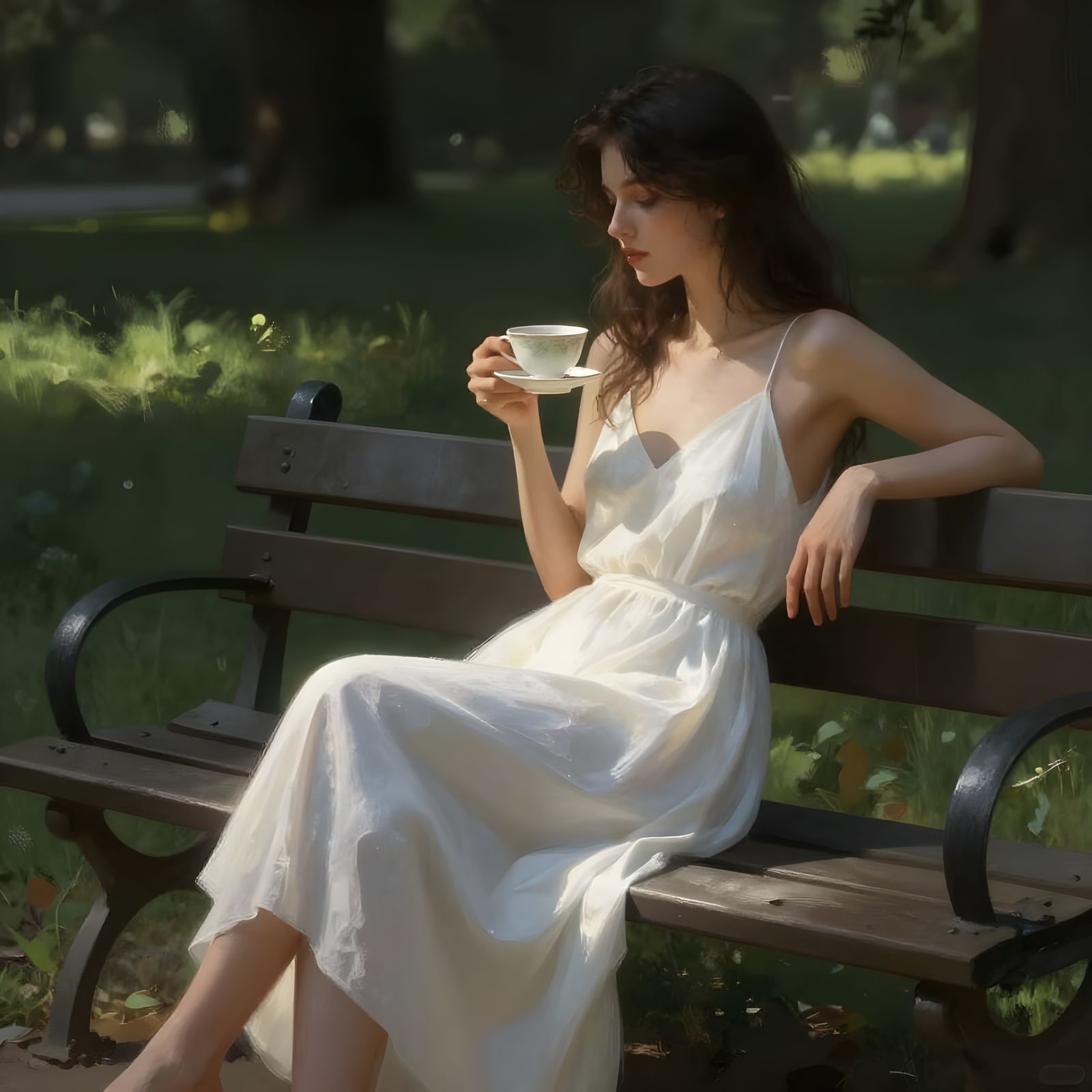 Woman Enjoys Solitude on Sun-Drenched Bench