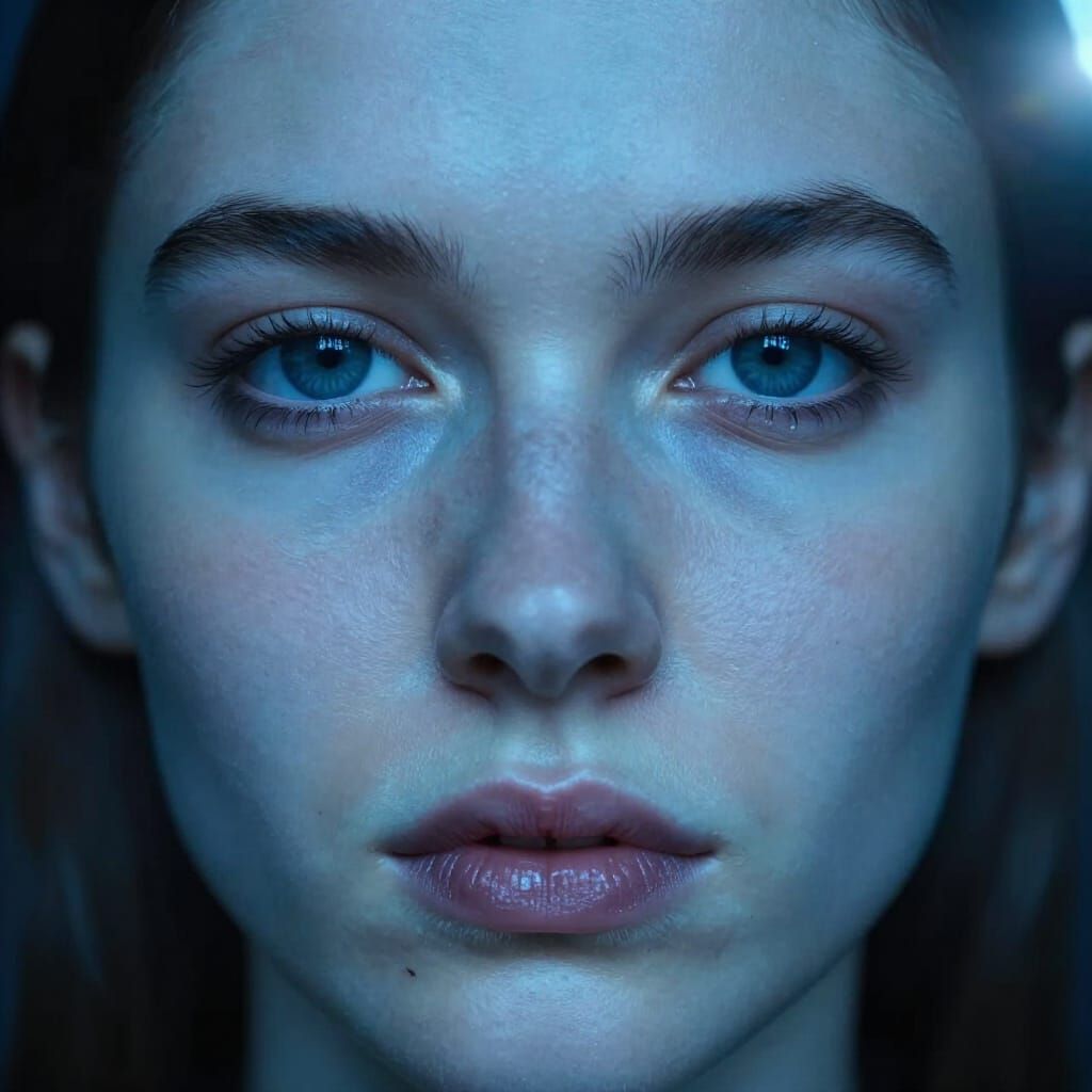 Symmetrical Face Portrait in Cool Blue Light