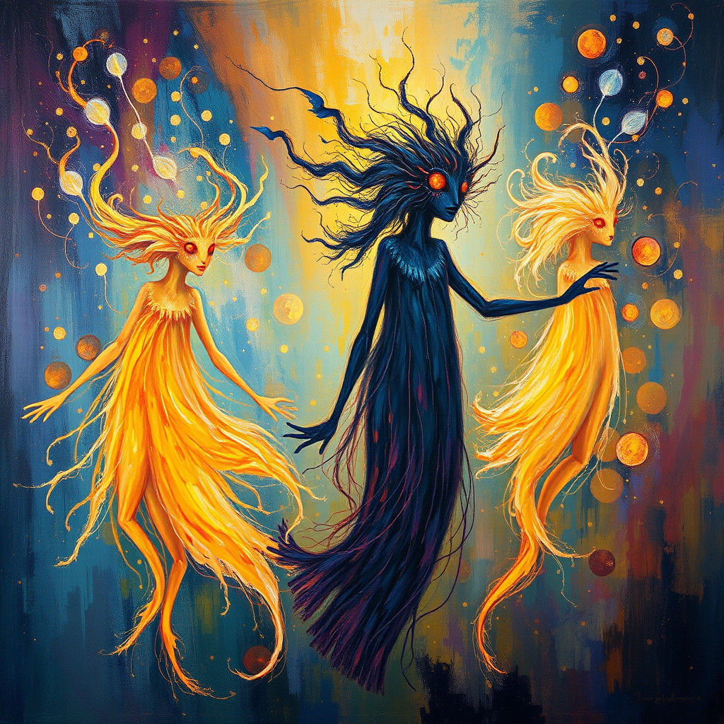 Luminous Ethereal Entities in Neo-Impressionist Style