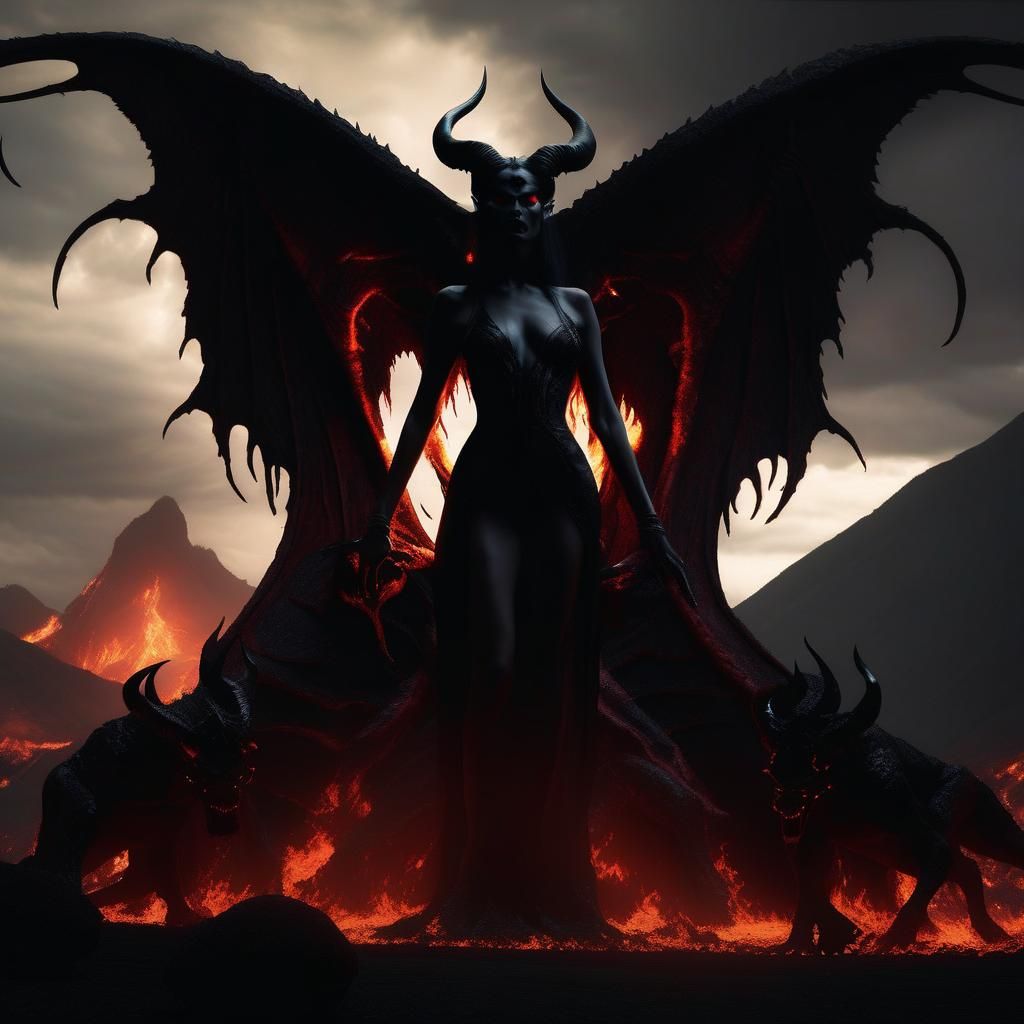 Lilith Presides Over Demon Minions: Matte Painting