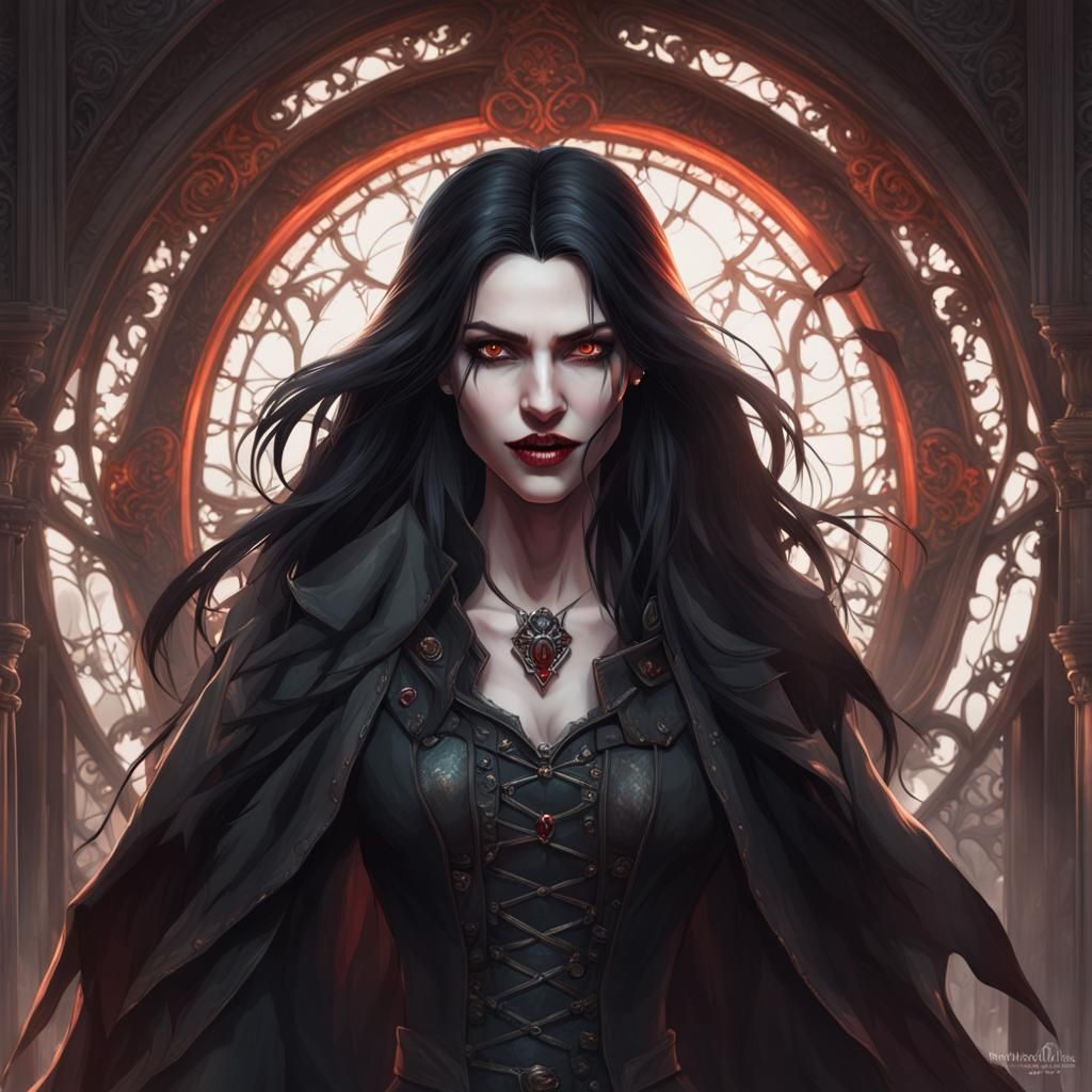 Gothic Vampire Portrait in Hyperdetailed Concept Art