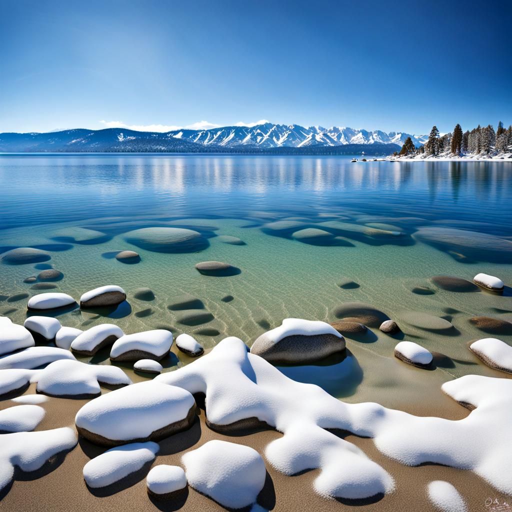 Lake Tahoe Beach in Winter Sunlight