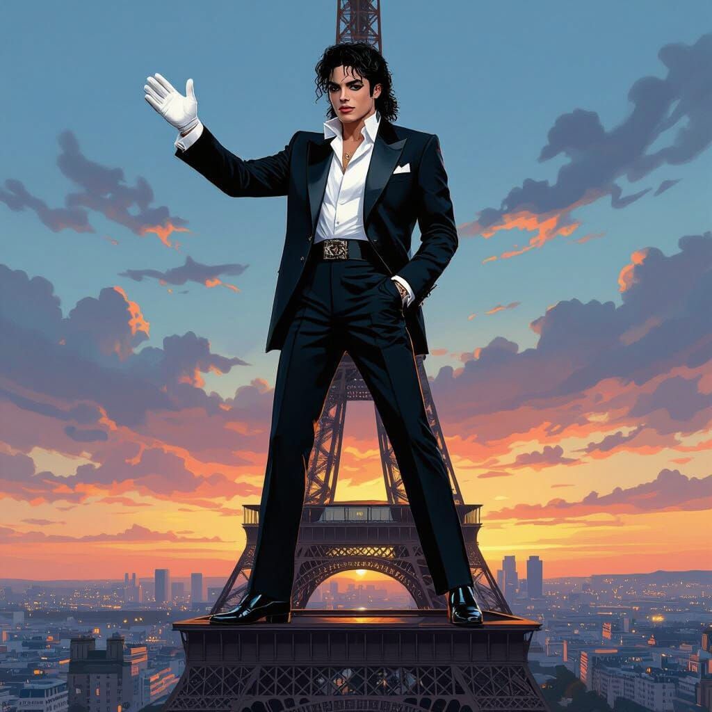Michael Jackson on Eiffel Tower, Synthwave Art