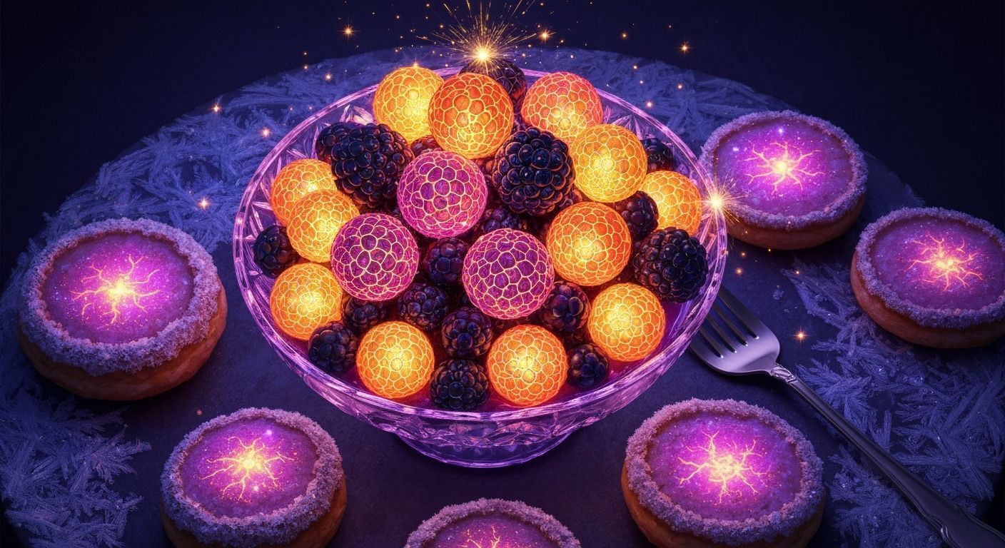 Magical Glowing Berry Dessert in Crystal Bowl at Twilight